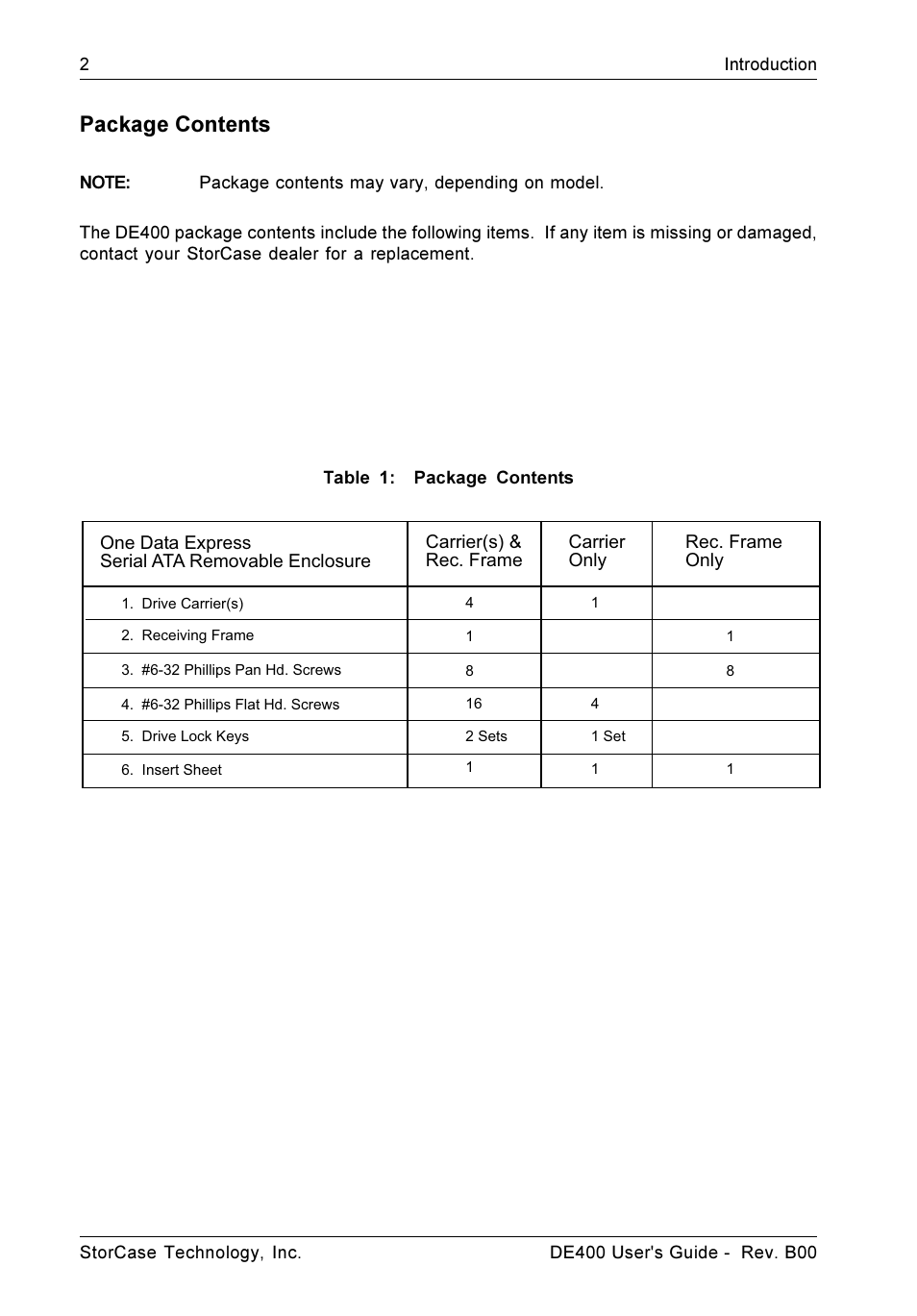 Package contents | StorCase Technology DE400 User Manual | Page 9 / 28