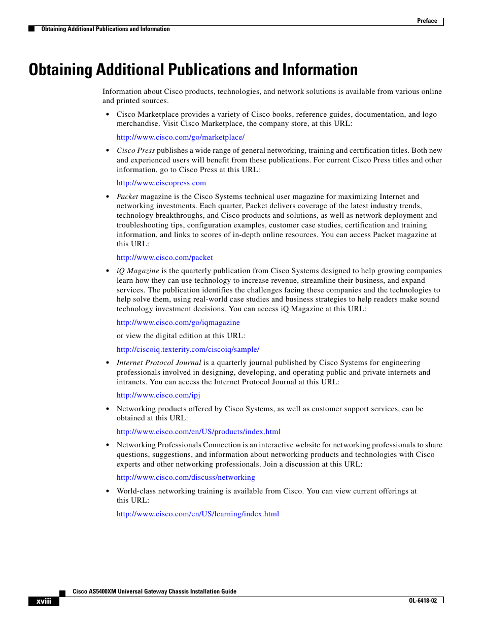 Obtaining additional publications and information | Cisco XM Universal Gateways Cisco AS5400XM User Manual | Page 18 / 100
