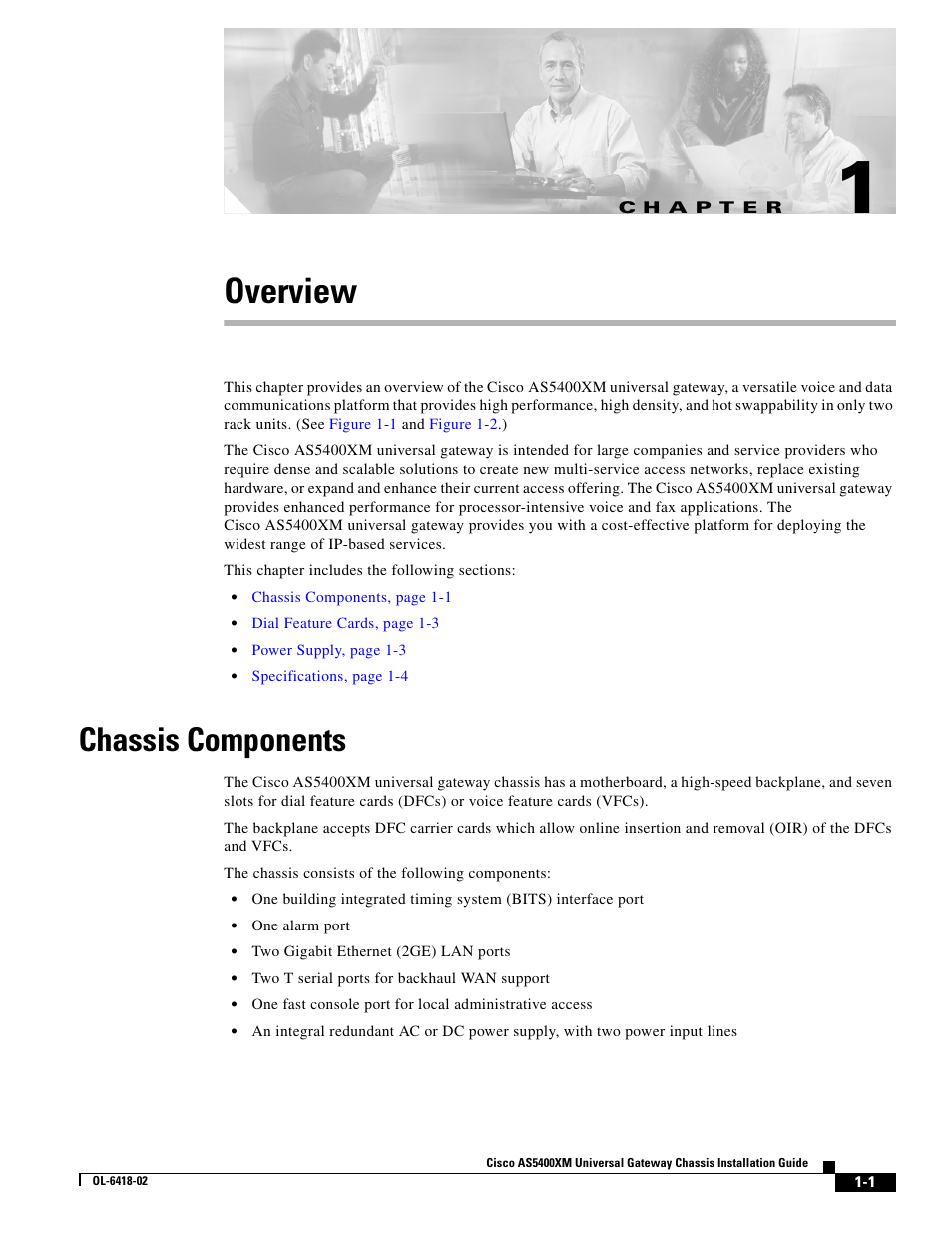 Overview, Chassis components, C h a p t e r | Cisco XM Universal Gateways Cisco AS5400XM User Manual | Page 19 / 100