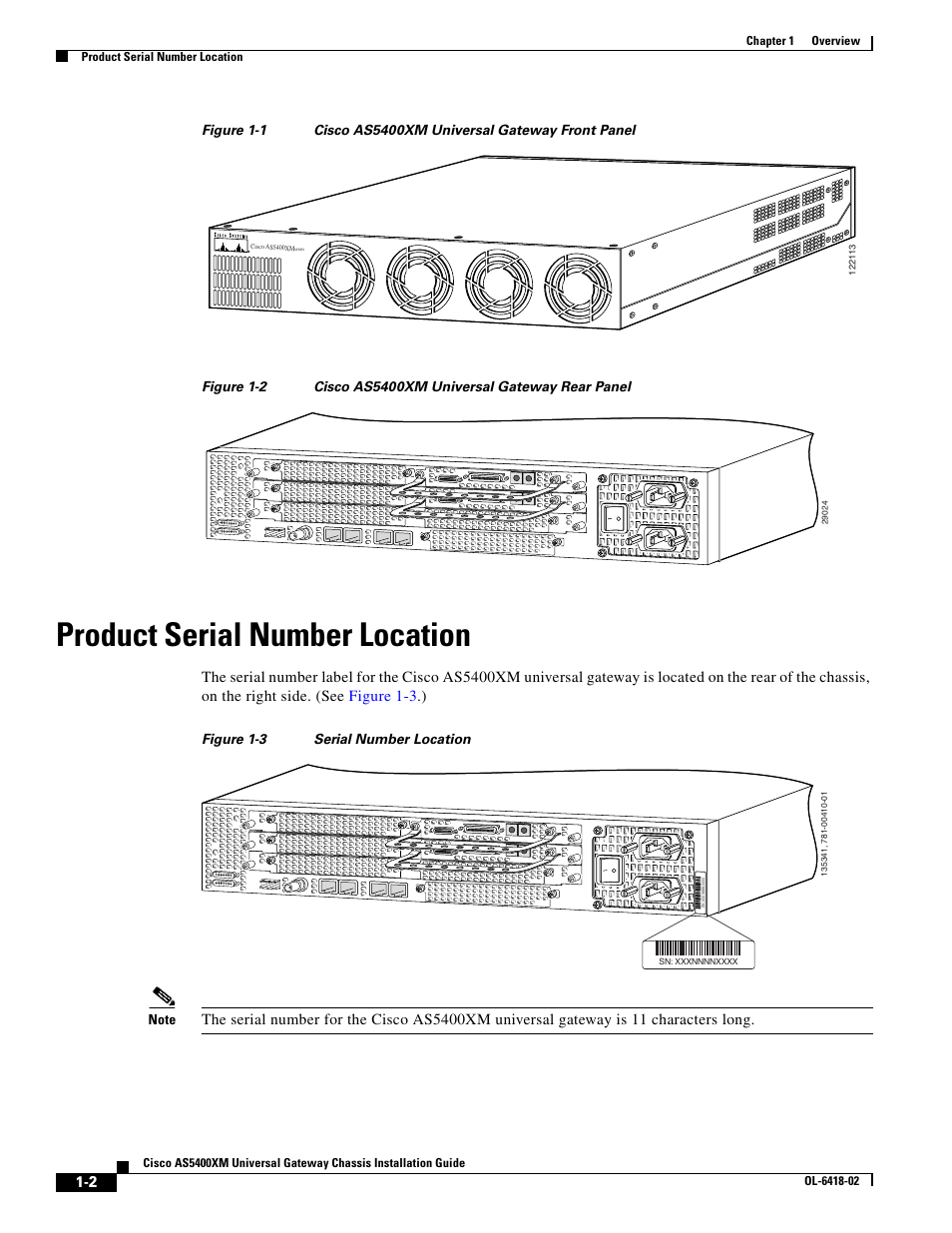 Product serial number location, Figure 1-1, Figure 1-2 | Cisco XM Universal Gateways Cisco AS5400XM User Manual | Page 20 / 100