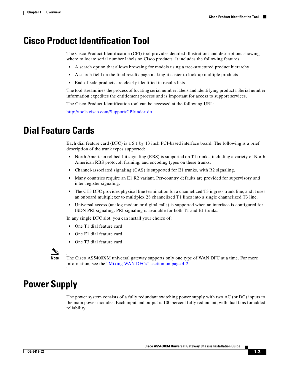 Cisco product identification tool, Dial feature cards, Power supply | Cisco XM Universal Gateways Cisco AS5400XM User Manual | Page 21 / 100