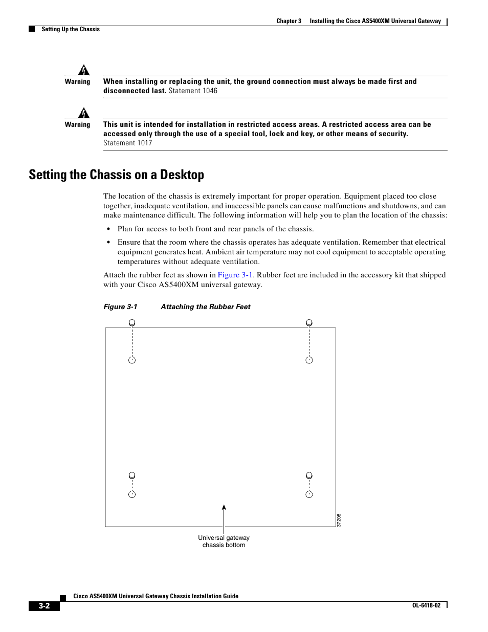 Setting the chassis on a desktop | Cisco XM Universal Gateways Cisco AS5400XM User Manual | Page 32 / 100