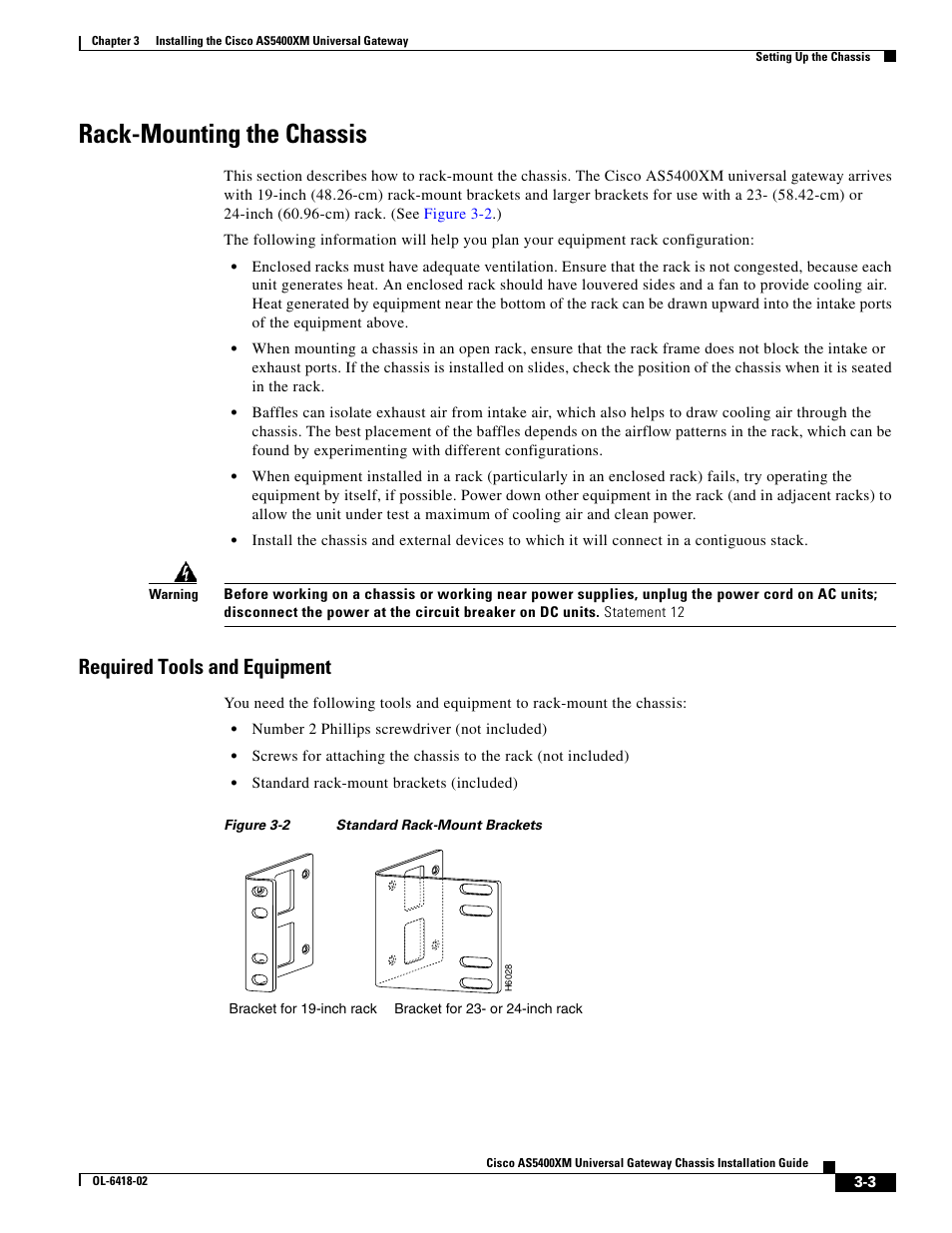 Rack-mounting the chassis, Required tools and equipment | Cisco XM Universal Gateways Cisco AS5400XM User Manual | Page 33 / 100