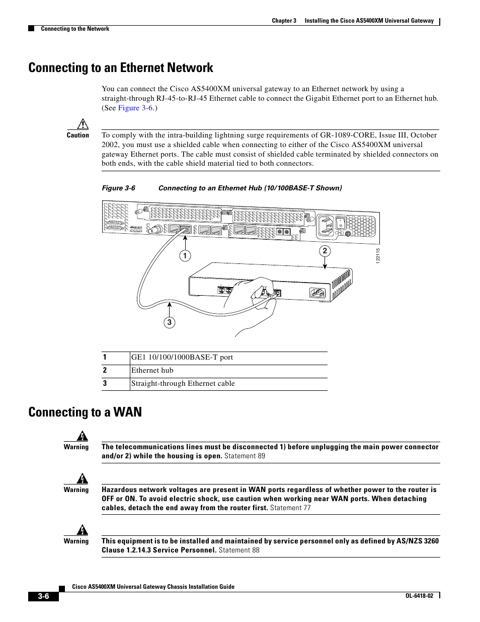 Connecting to an ethernet network, Connecting to a wan | Cisco XM Universal Gateways Cisco AS5400XM User Manual | Page 36 / 100