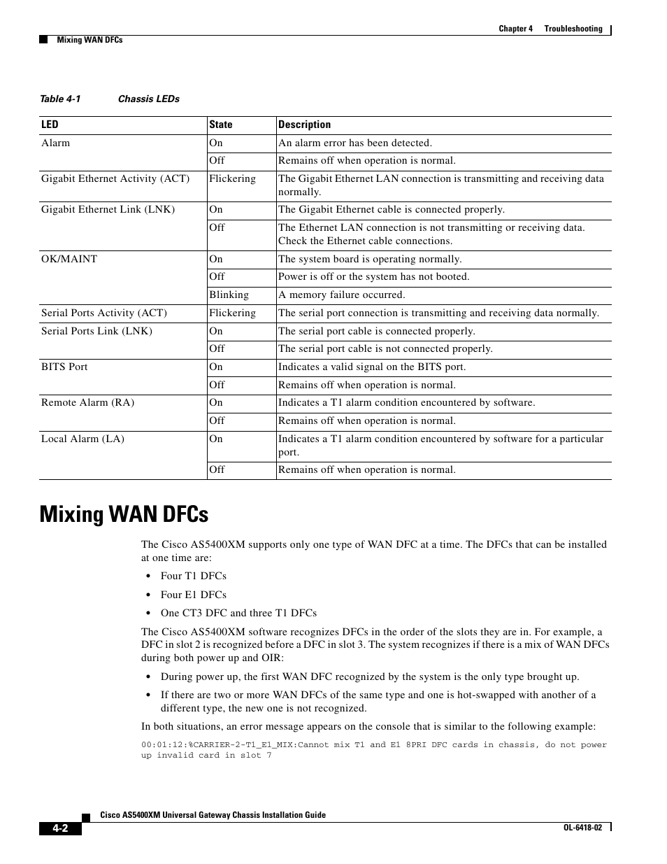 Mixing wan dfcs, Table 4-1 | Cisco XM Universal Gateways Cisco AS5400XM User Manual | Page 48 / 100