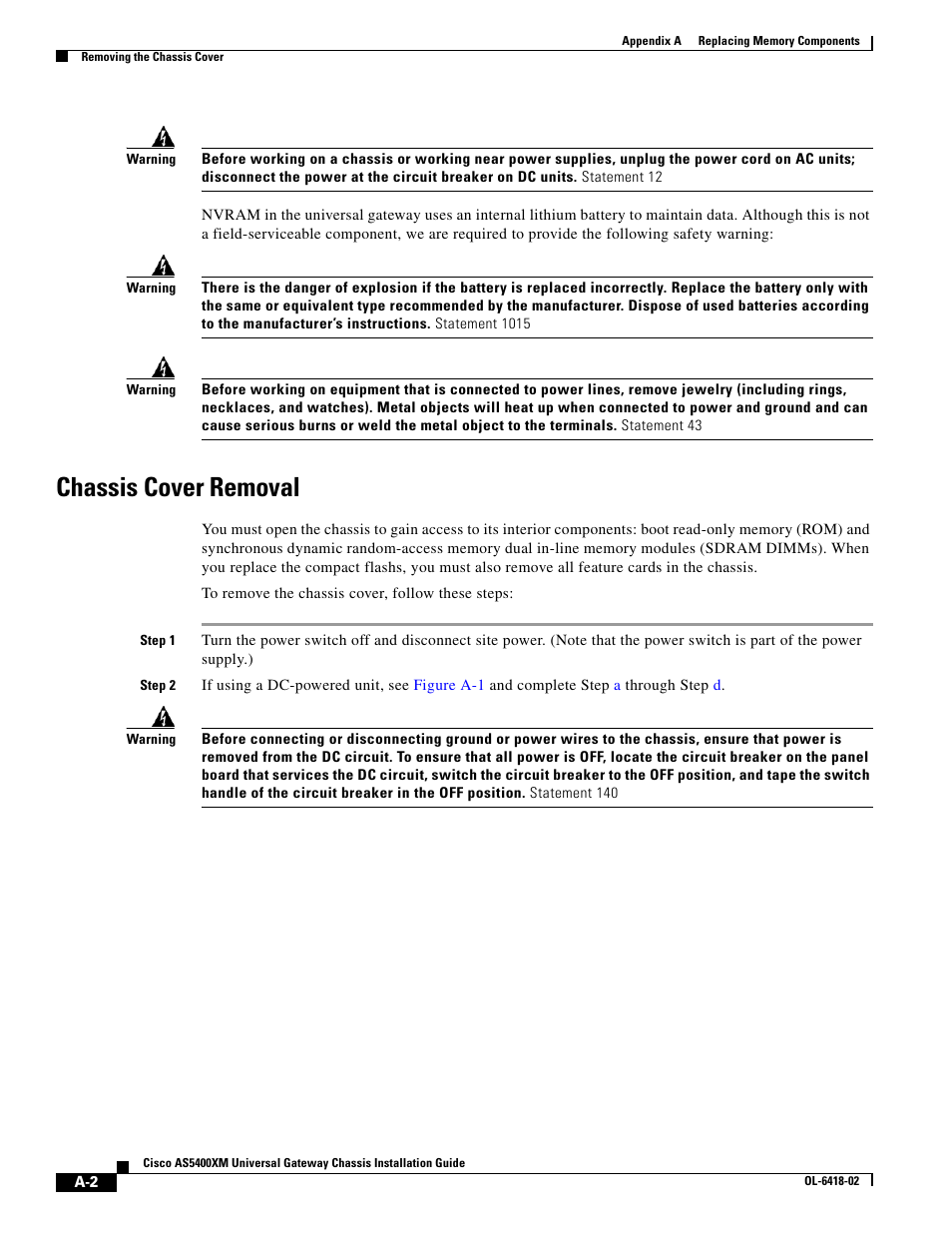 Chassis cover removal | Cisco XM Universal Gateways Cisco AS5400XM User Manual | Page 56 / 100