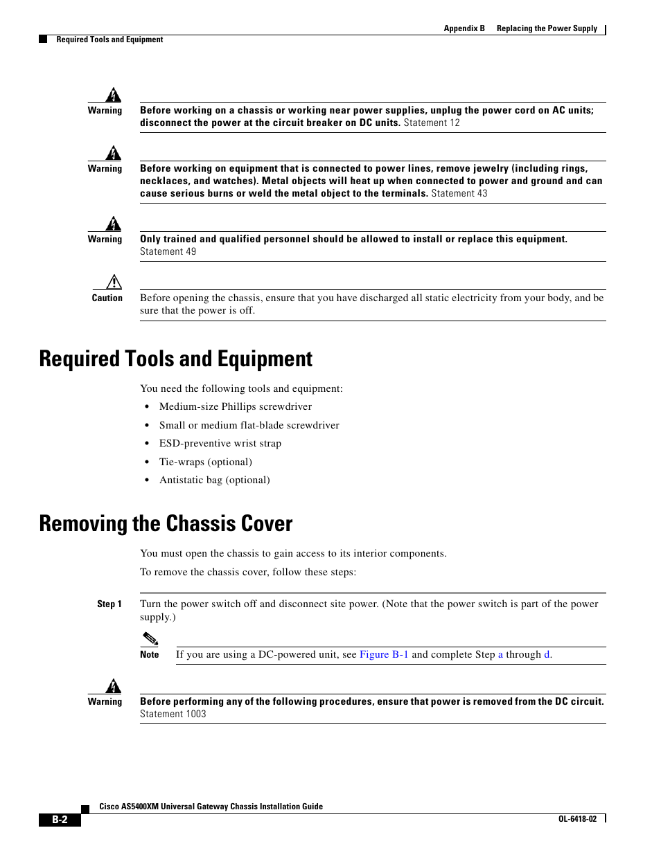 Required tools and equipment, Removing the chassis cover | Cisco XM Universal Gateways Cisco AS5400XM User Manual | Page 68 / 100