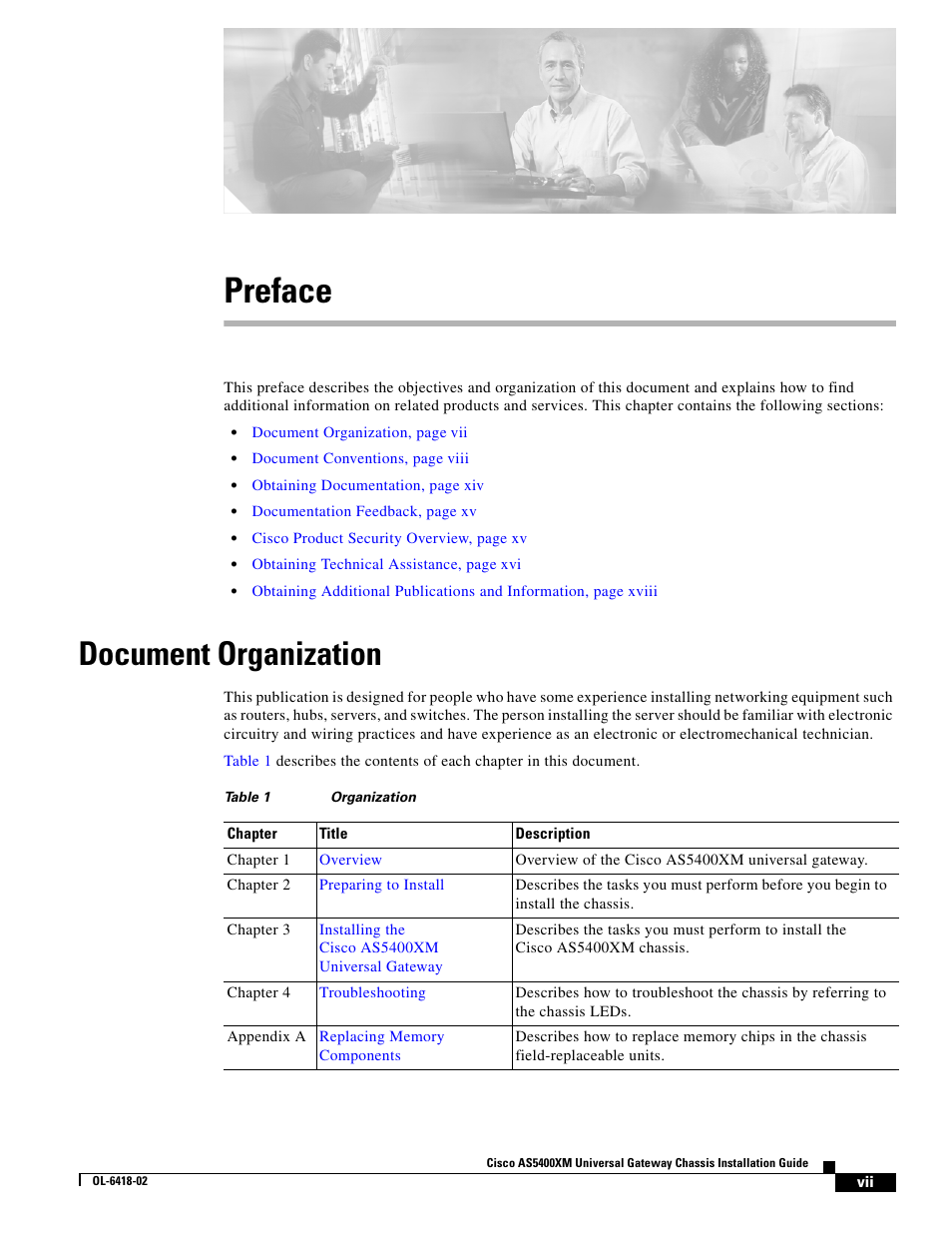 Preface, Document organization | Cisco XM Universal Gateways Cisco AS5400XM User Manual | Page 7 / 100