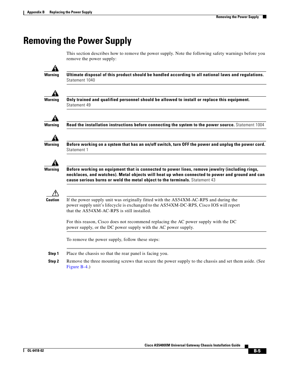 Removing the power supply | Cisco XM Universal Gateways Cisco AS5400XM User Manual | Page 71 / 100