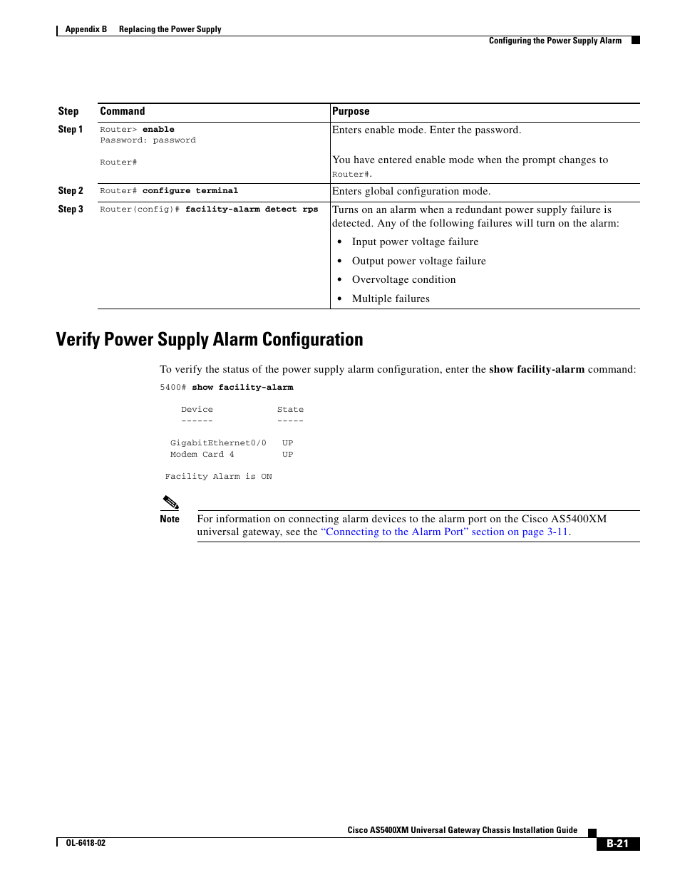 Verify power supply alarm configuration | Cisco XM Universal Gateways Cisco AS5400XM User Manual | Page 87 / 100