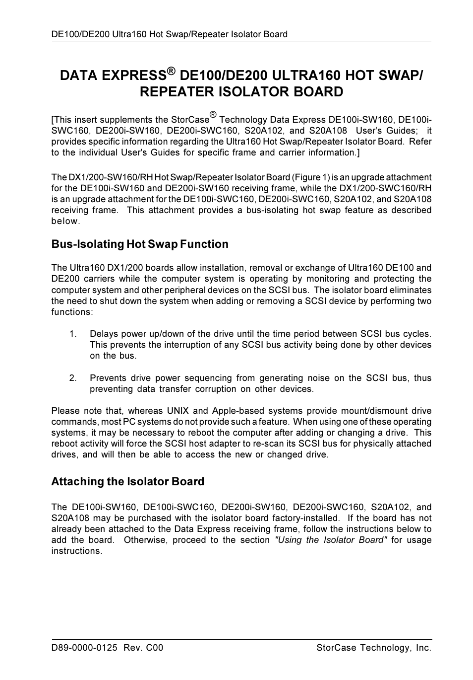 StorCase Technology DX1/200-SW160/RH & DX1/200-SWC160/RH Ultra User Manual | 6 pages