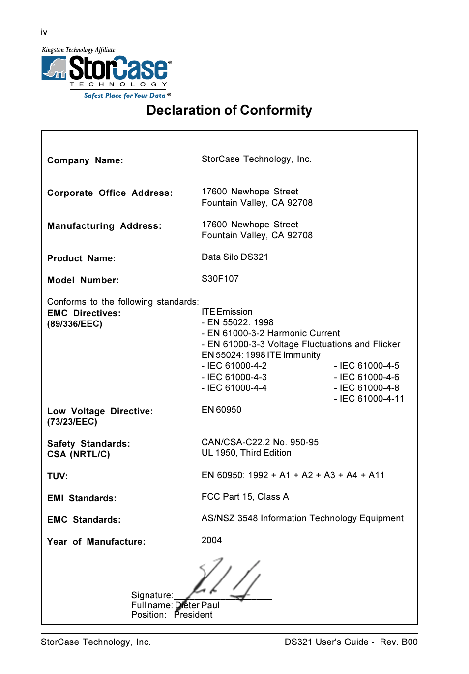 Declaration of conformity | StorCase Technology DS321 User Manual | Page 5 / 32