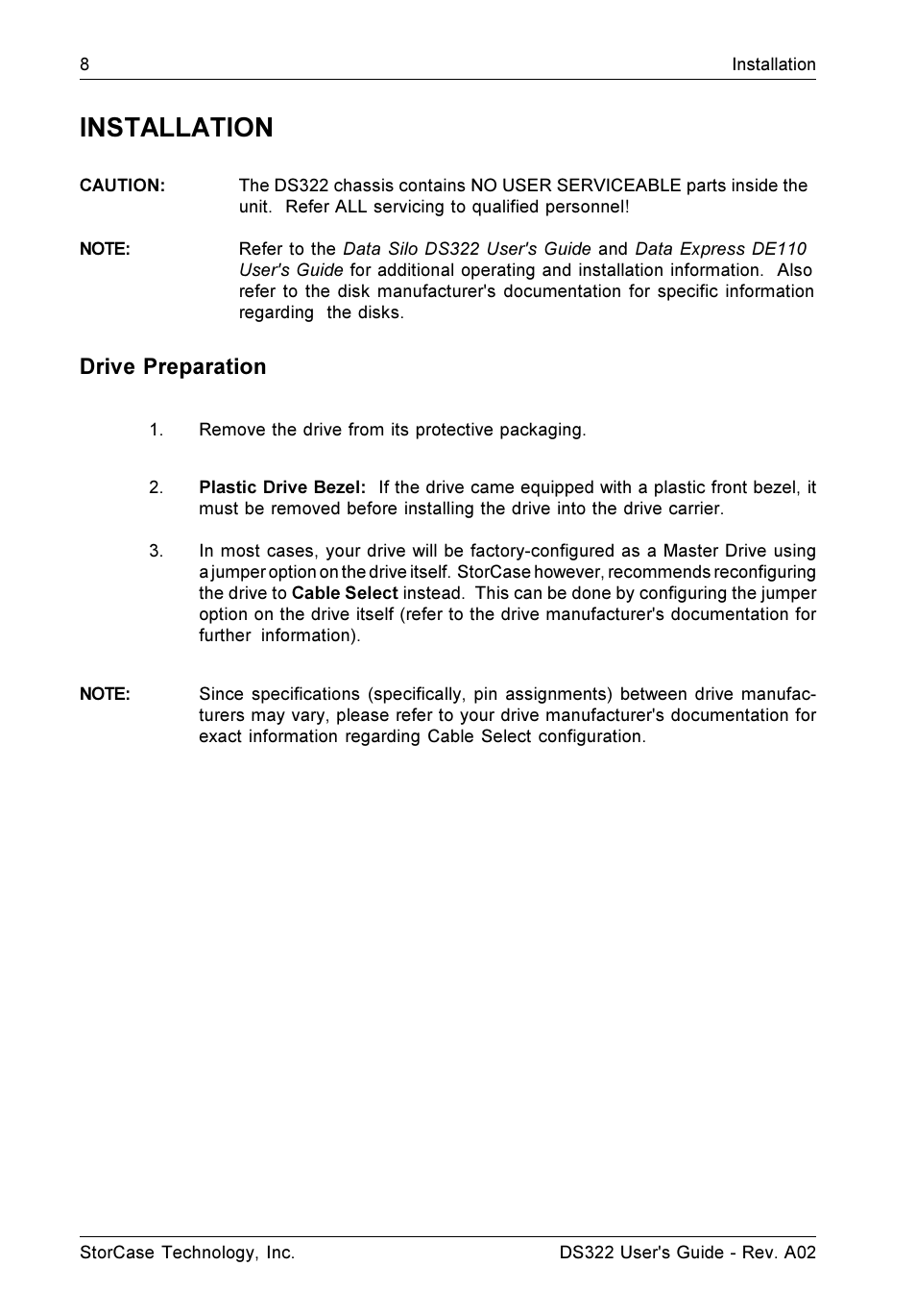 Installation, Drive preparation | StorCase Technology DS322 User Manual | Page 16 / 30