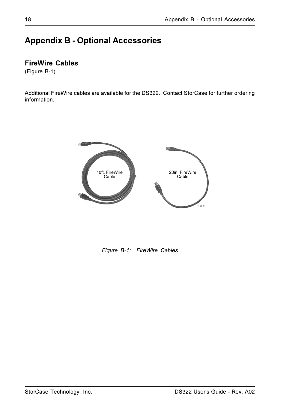 Appendix b - optional accessories, Firewire cables | StorCase Technology DS322 User Manual | Page 26 / 30