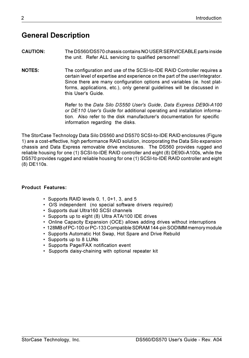 General description | StorCase Technology DS570 User Manual | Page 11 / 67