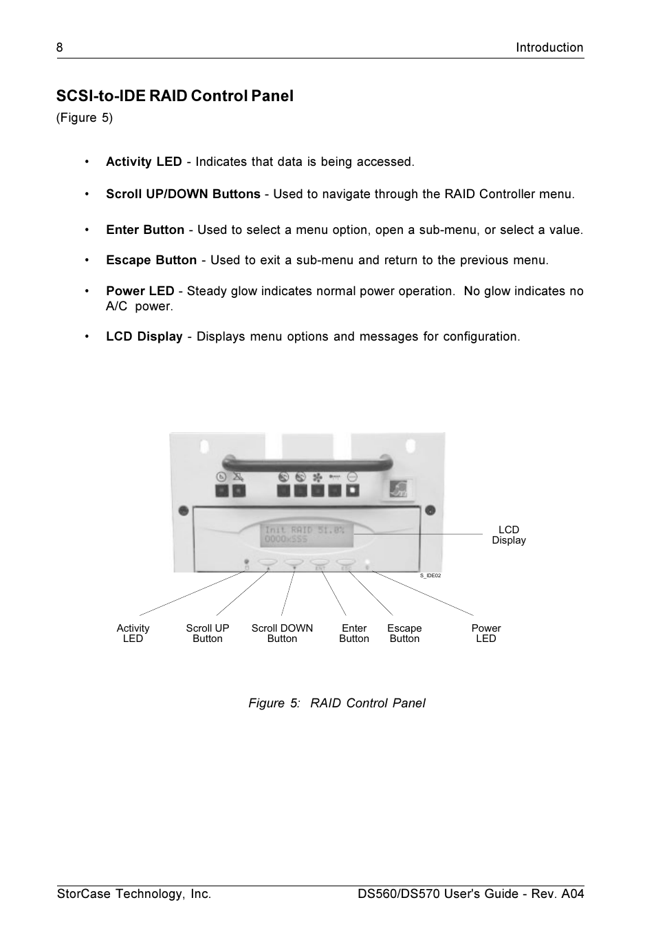 Scsi-to-ide raid control panel | StorCase Technology DS570 User Manual | Page 17 / 67