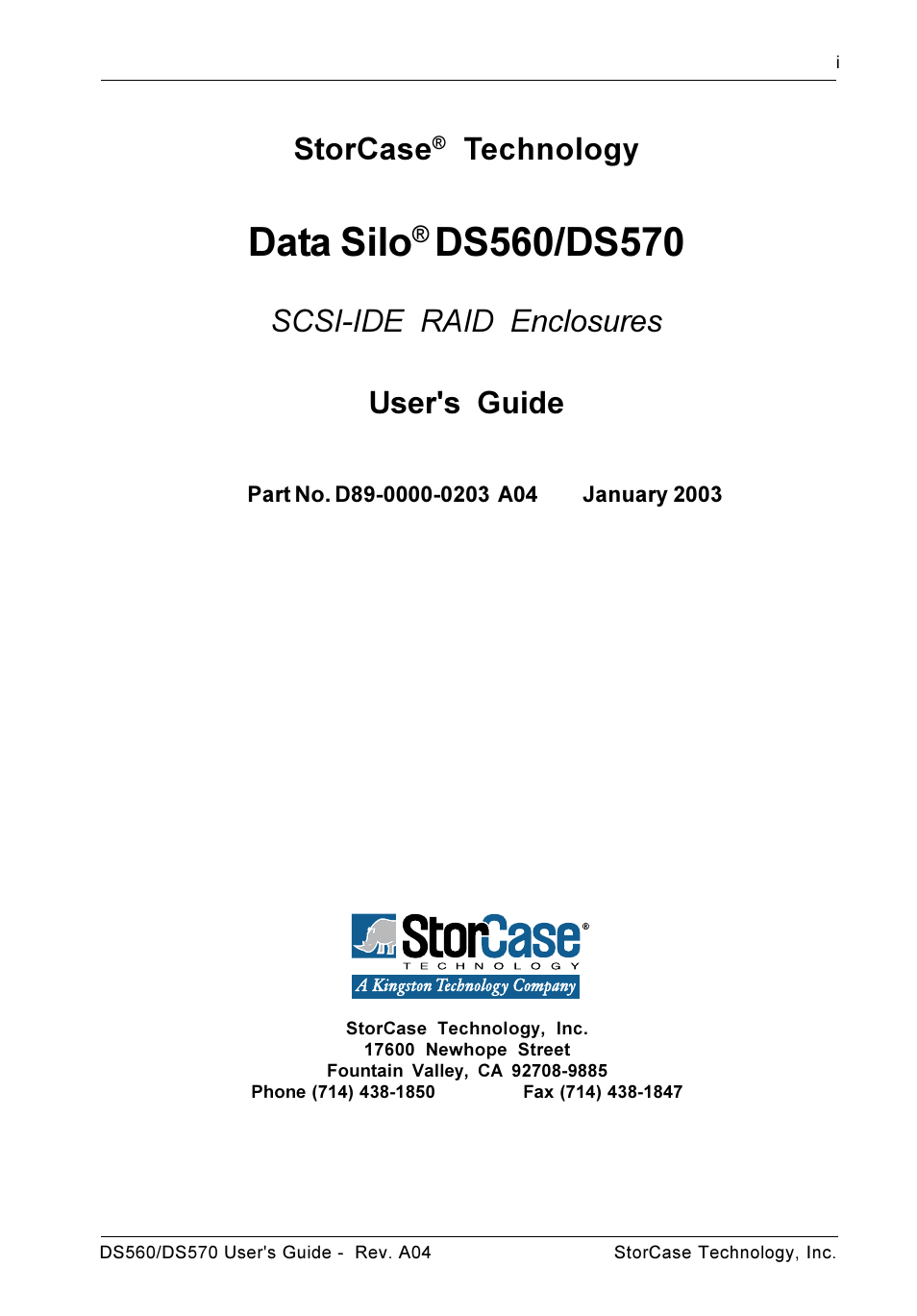 Data silo, Storcase, Technology | Scsi-ide raid enclosures user's guide | StorCase Technology DS570 User Manual | Page 2 / 67