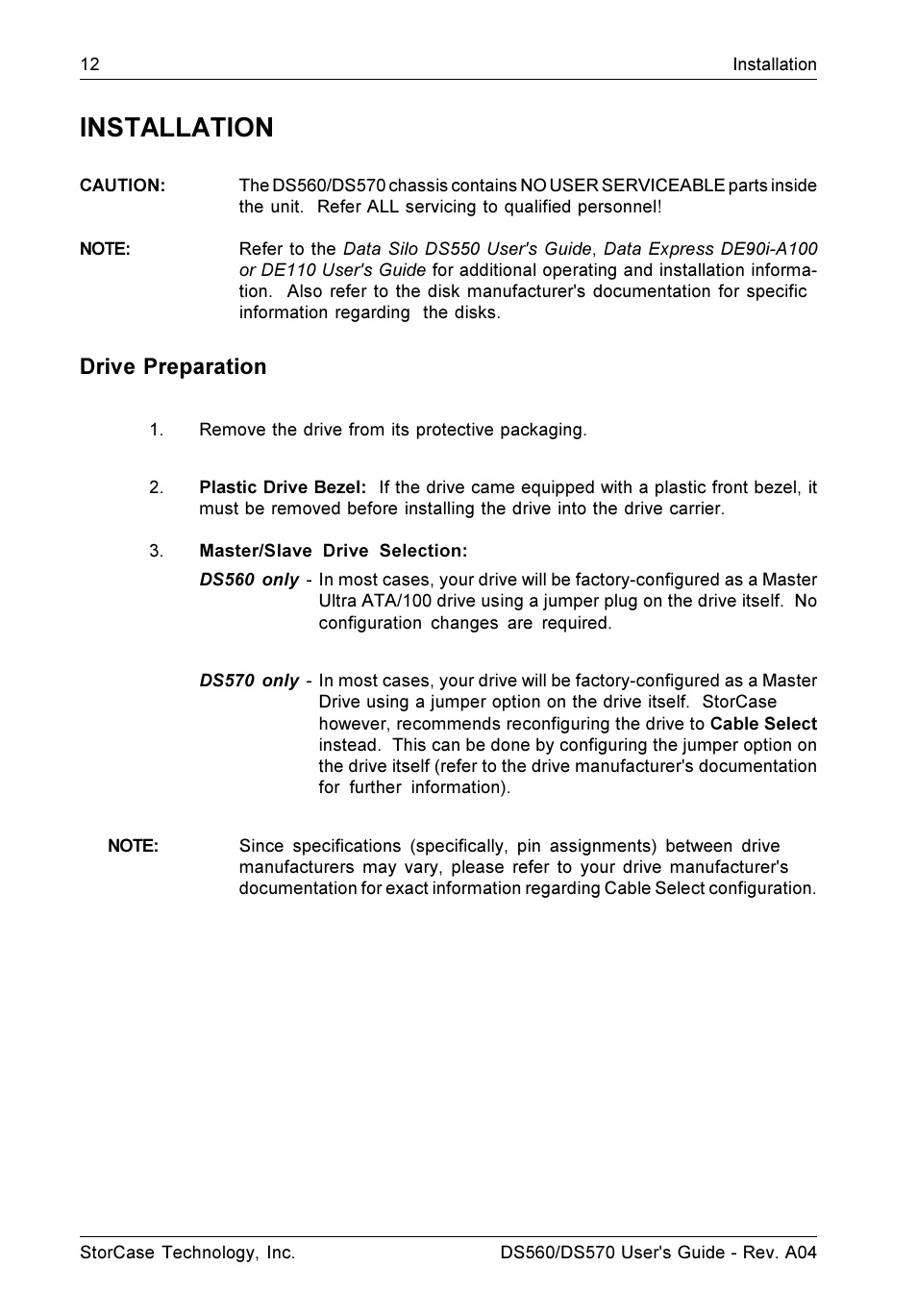 Installation, Drive preparation | StorCase Technology DS570 User Manual | Page 21 / 67