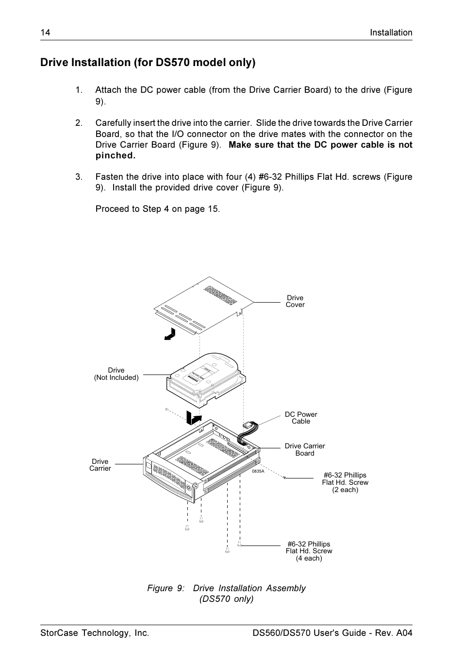 Drive installation (for ds570 model only) | StorCase Technology DS570 User Manual | Page 23 / 67