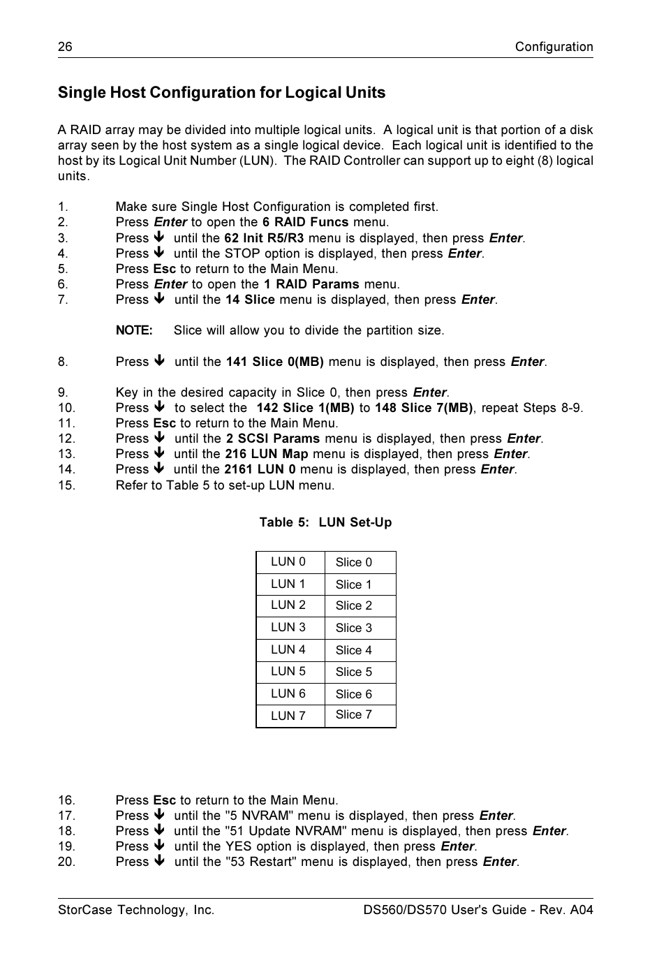 Single host configuration for logical units | StorCase Technology DS570 User Manual | Page 35 / 67