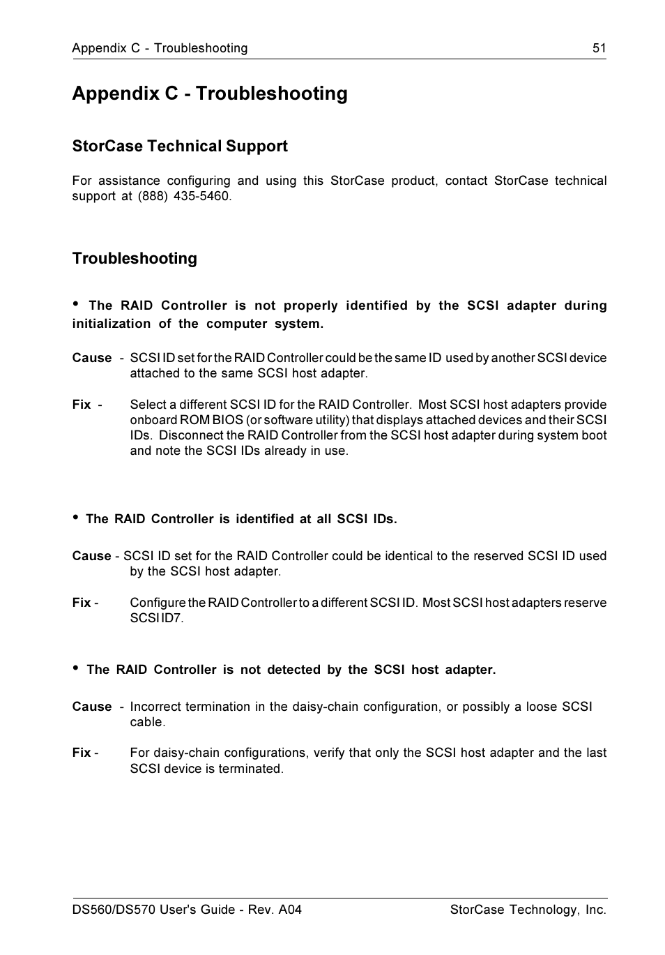 Appendix c - troubleshooting | StorCase Technology DS570 User Manual | Page 60 / 67