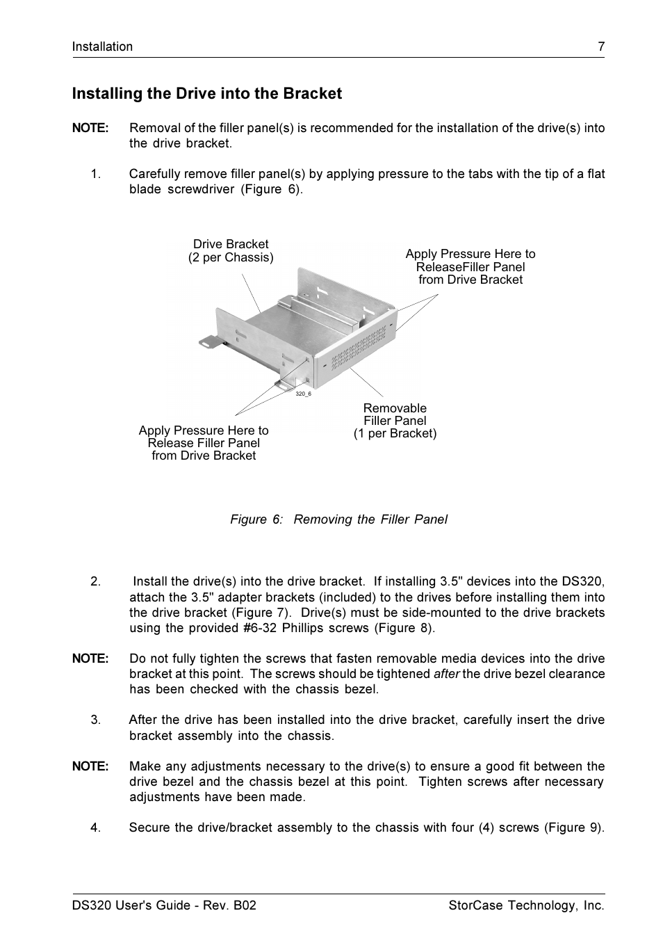 Installing the drive into the bracket | StorCase Technology DS320 User Manual | Page 15 / 26