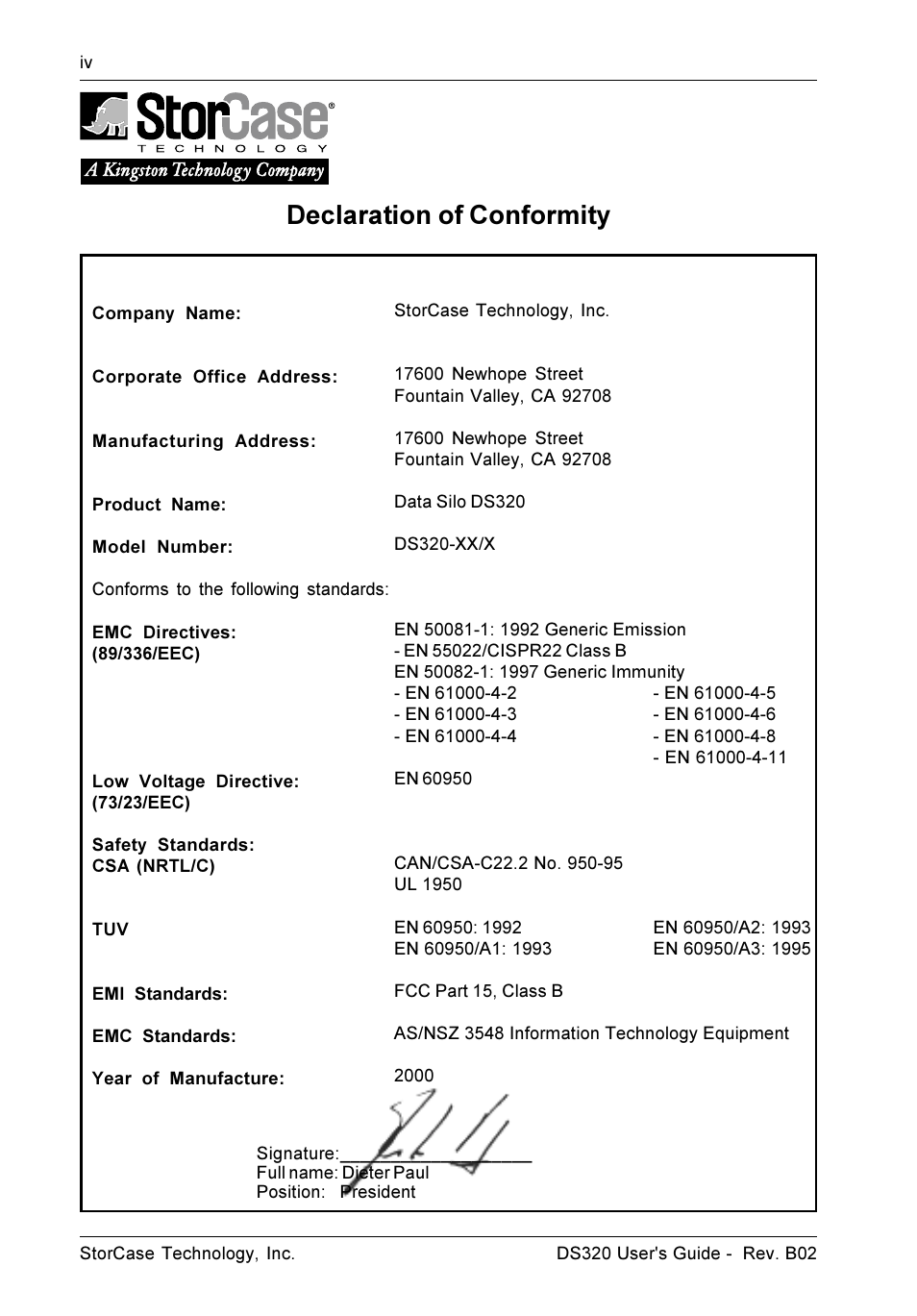 Declaration of conformity | StorCase Technology DS320 User Manual | Page 5 / 26