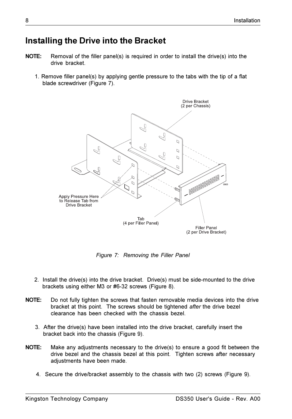 Installing the drive into the bracket | StorCase Technology DS350 User Manual | Page 17 / 35