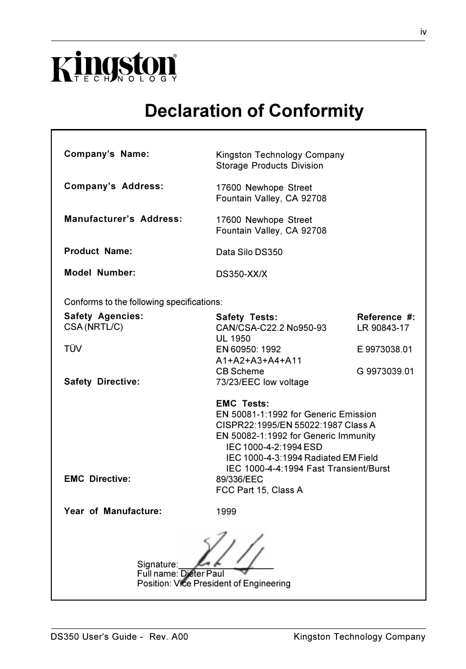 Declaration of conformity | StorCase Technology DS350 User Manual | Page 5 / 35