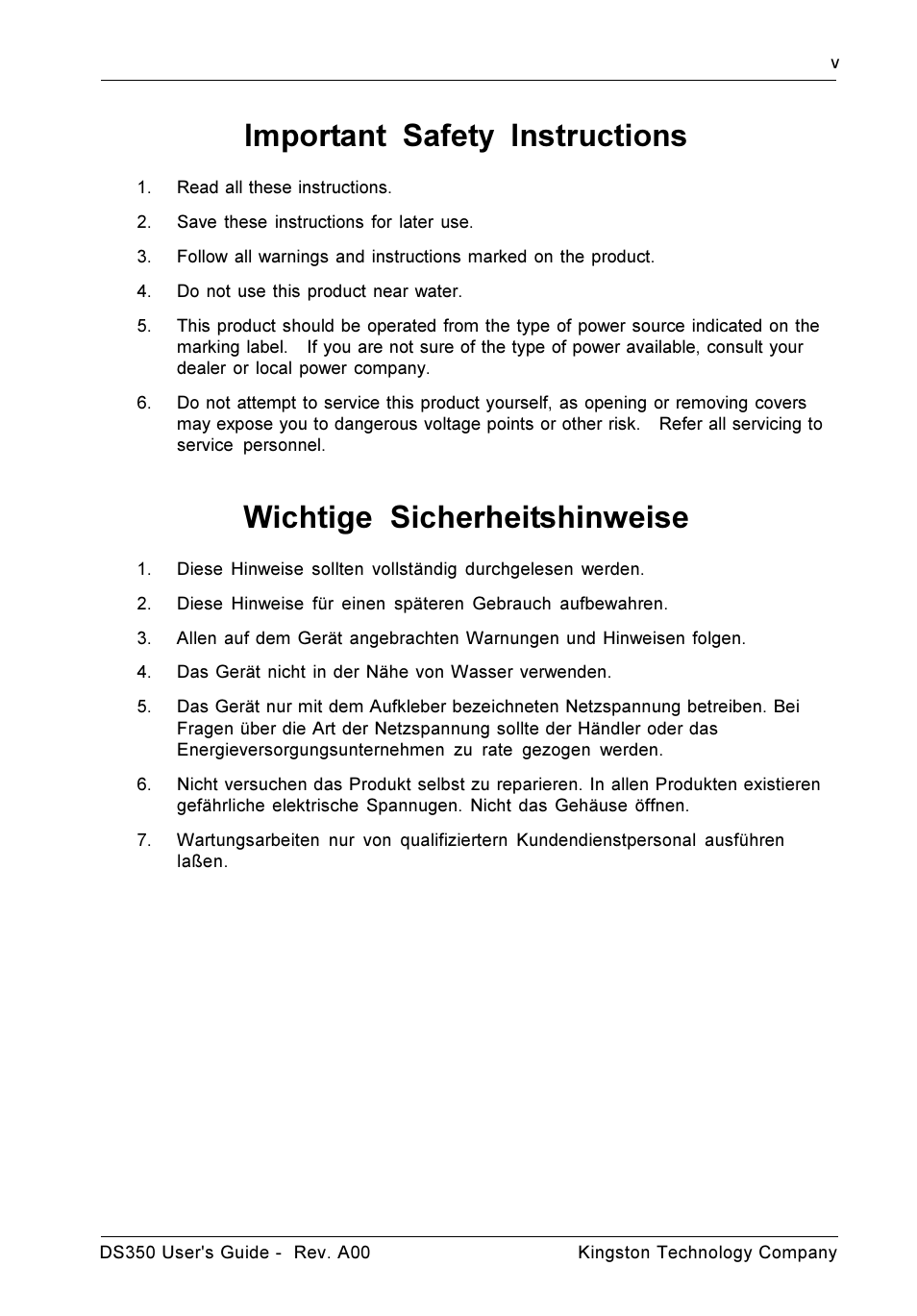 Important safety instructions, Wichtige sicherheitshinweise | StorCase Technology DS350 User Manual | Page 6 / 35