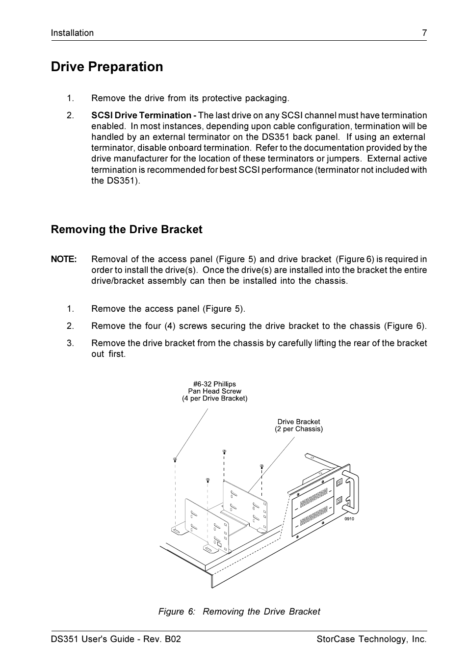 Drive preparation, Removing the drive bracket | StorCase Technology DS351 User Manual | Page 15 / 30