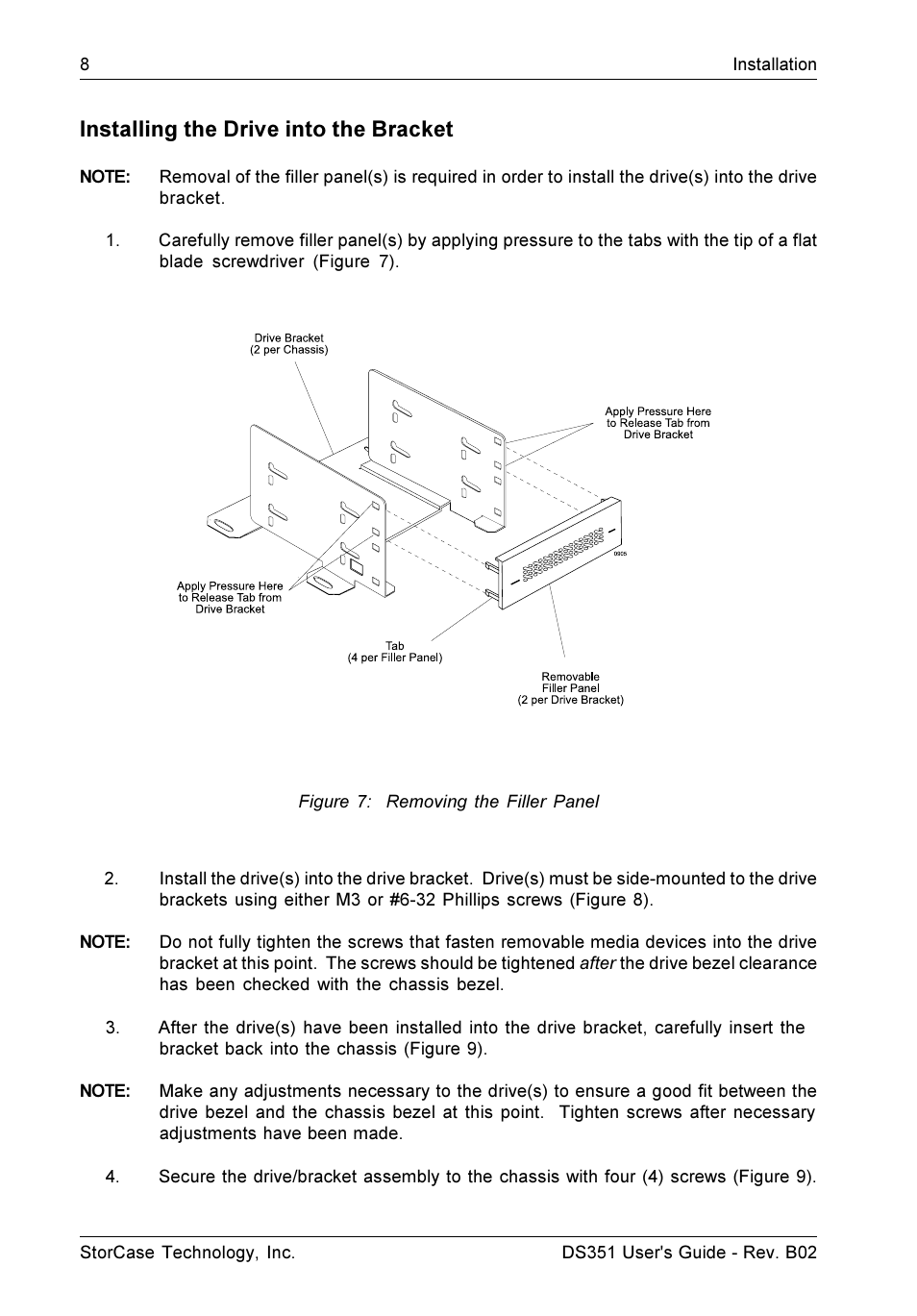 Installing the drive into the bracket | StorCase Technology DS351 User Manual | Page 16 / 30