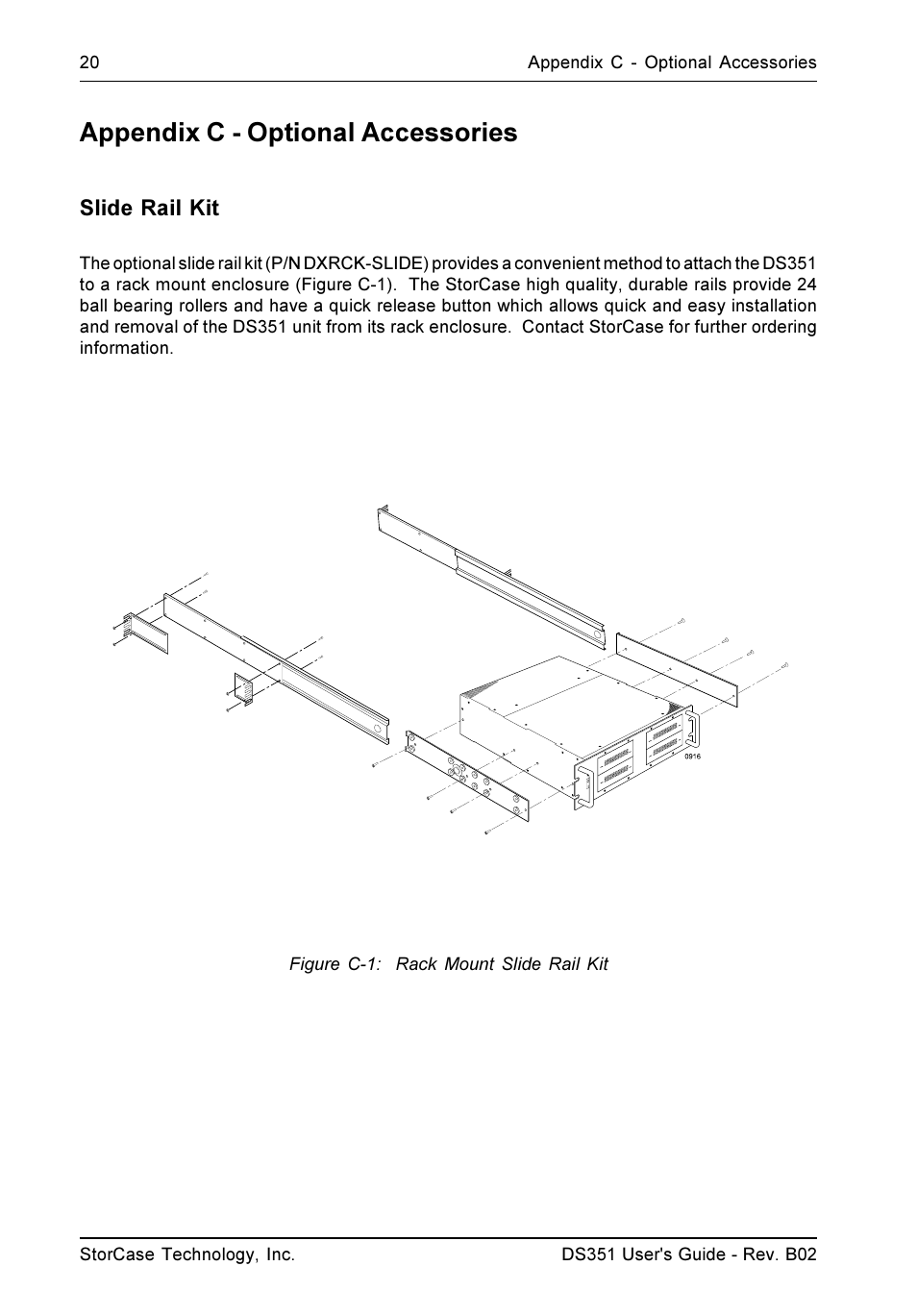 Appendix c - optional accessories, Slide rail kit | StorCase Technology DS351 User Manual | Page 28 / 30