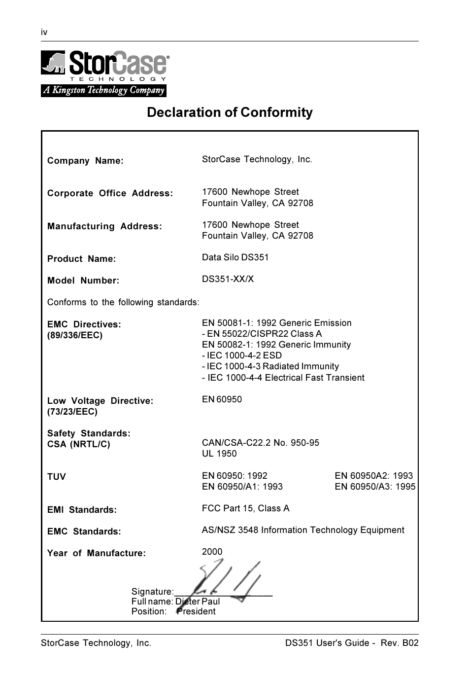 Declaration of conformity | StorCase Technology DS351 User Manual | Page 5 / 30