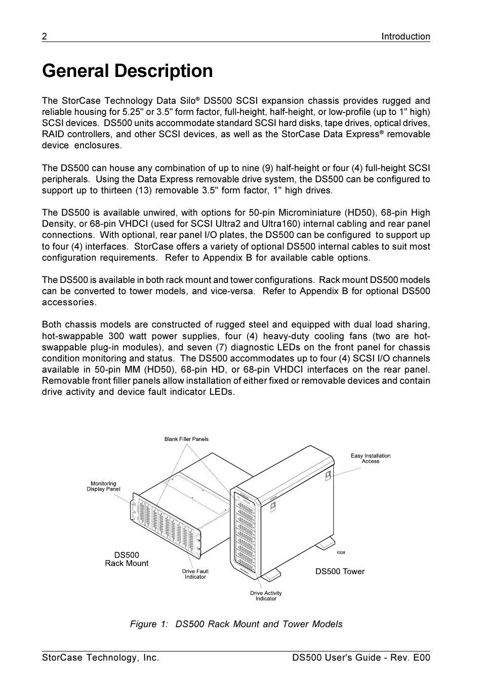 General description, Figure 1: ds500 rack mount and tower models | StorCase Technology DS500 User Manual | Page 10 / 42