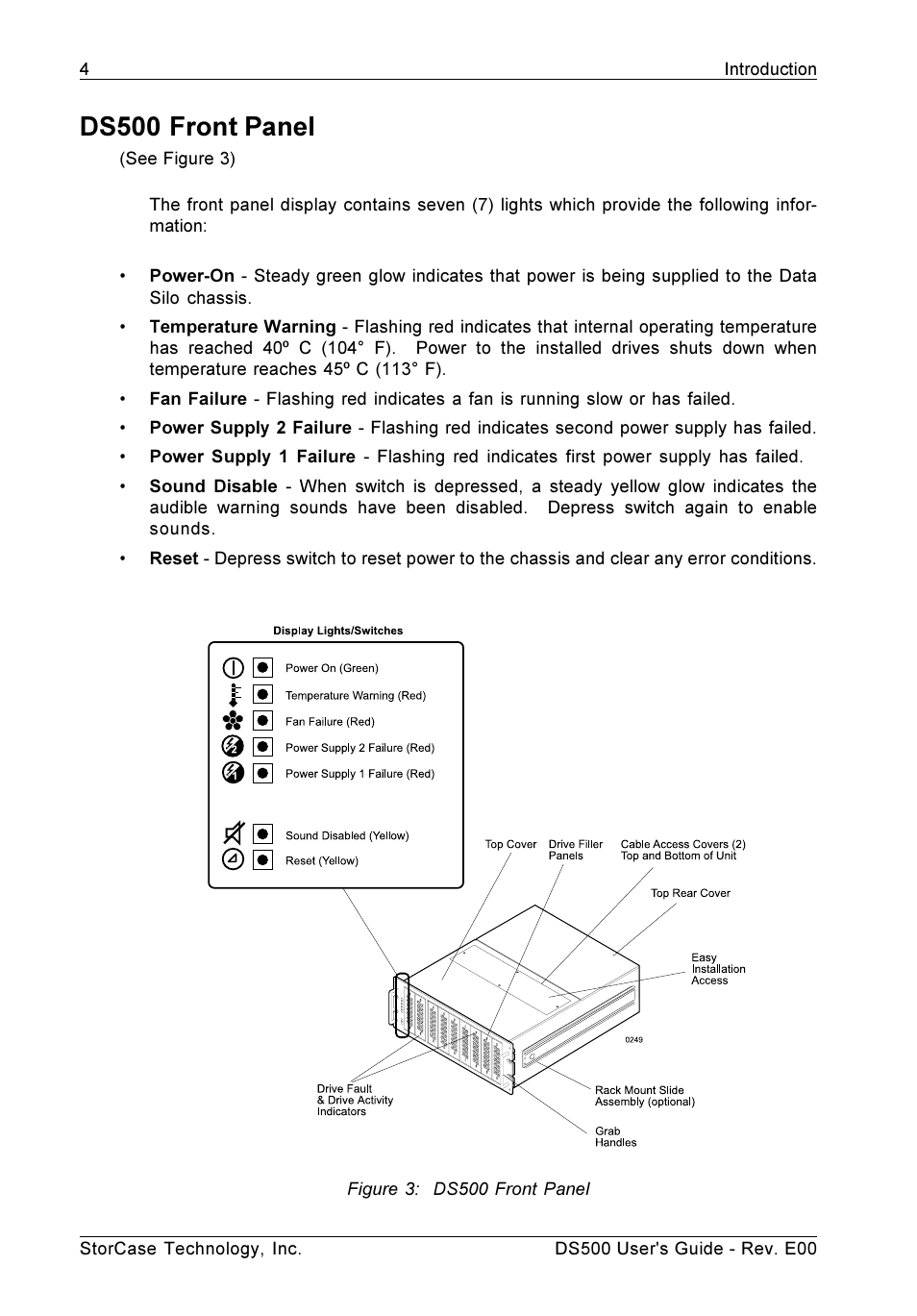 Front panel, Figure 3: ds500 front panel, Ds500 front panel | StorCase Technology DS500 User Manual | Page 12 / 42