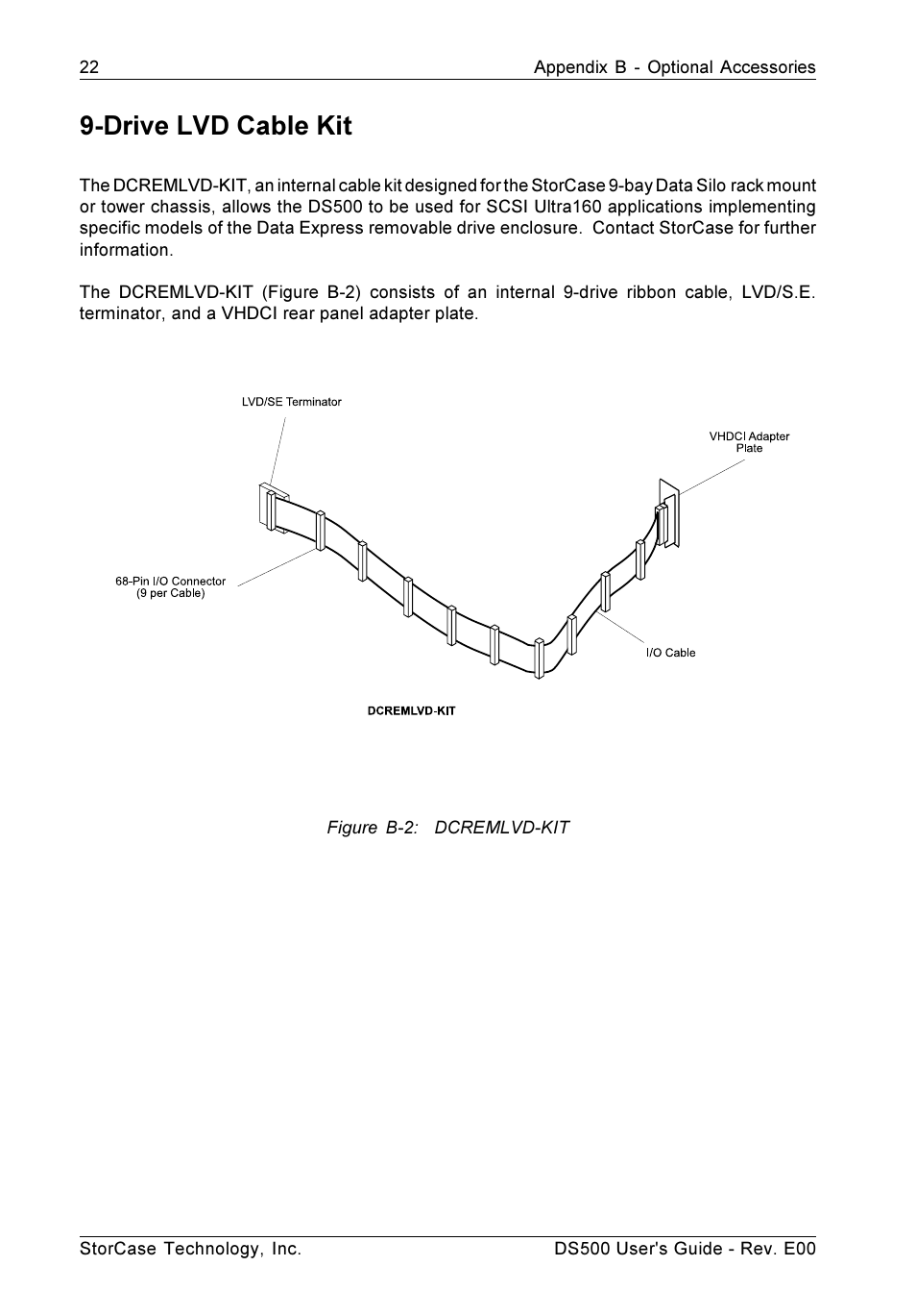Drive lvd cable kit, Figure b-2: dcremlvd-kit | StorCase Technology DS500 User Manual | Page 30 / 42