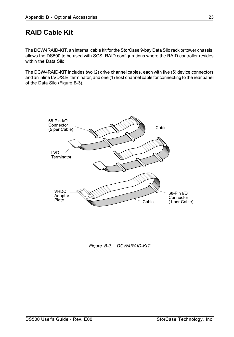 Raid cable kit, Figure b-3: dcw4raid-kit | StorCase Technology DS500 User Manual | Page 31 / 42
