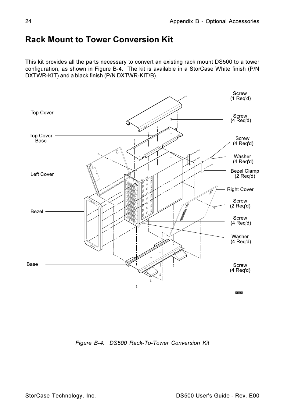 Rack mount to tower conversion kit, Figure b-4: ds500 rack-to-tower conversion kit | StorCase Technology DS500 User Manual | Page 32 / 42