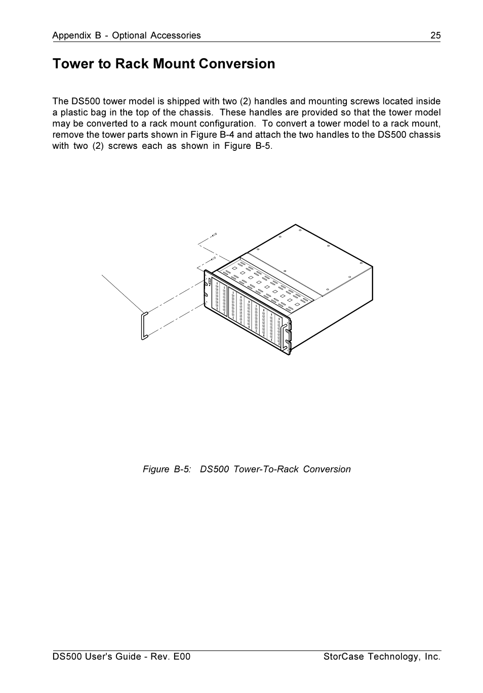 Tower to rack mount conversion, Figure b-5: ds500 tower-to-rack conversion | StorCase Technology DS500 User Manual | Page 33 / 42