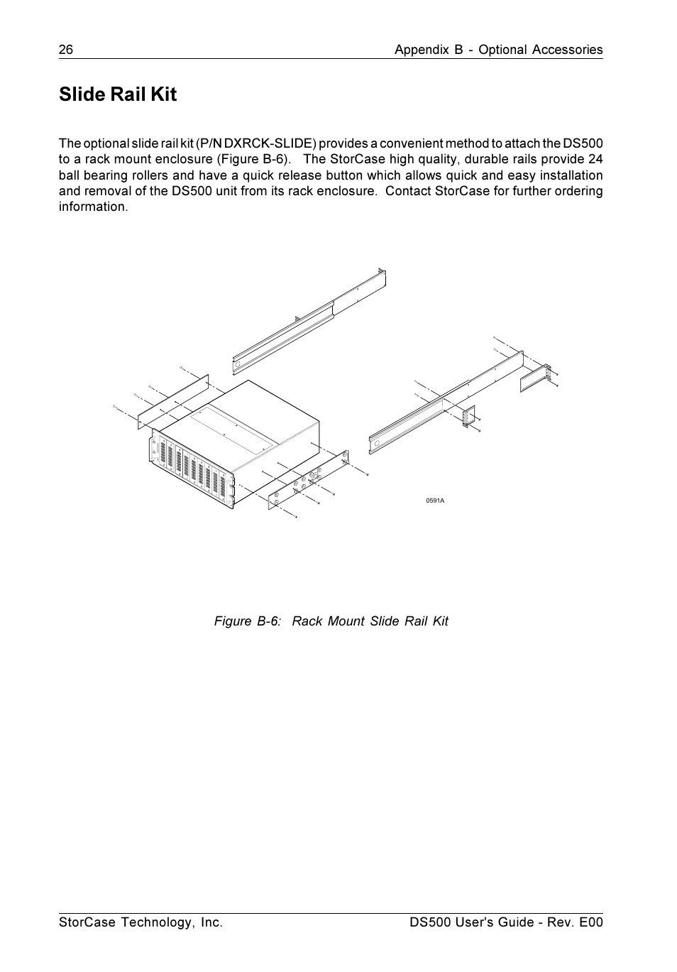 Slide rail kit, Figure b-6: rack mount slide rail kit | StorCase Technology DS500 User Manual | Page 34 / 42