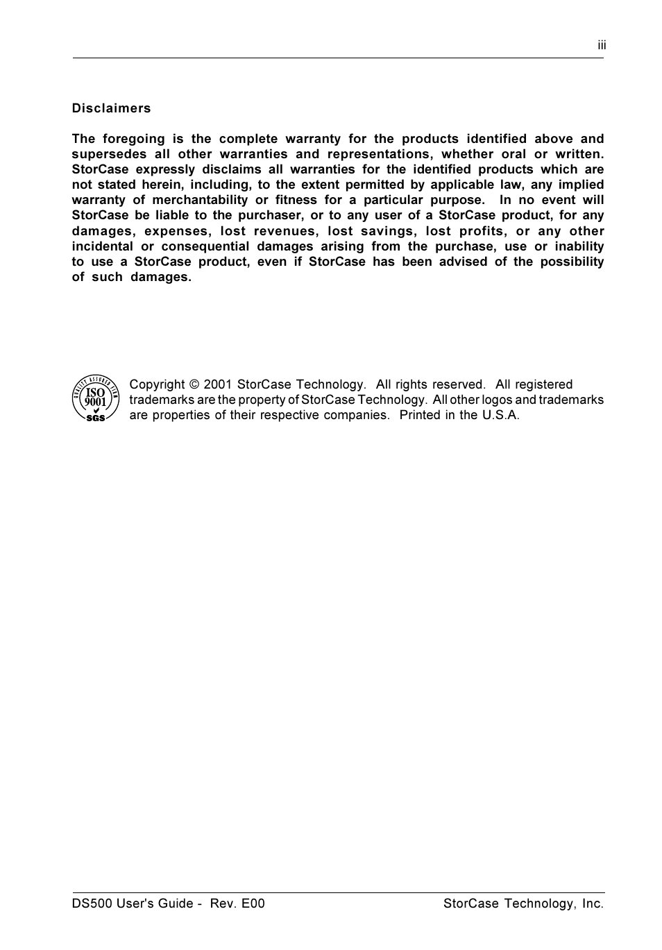 Disclaimers | StorCase Technology DS500 User Manual | Page 4 / 42
