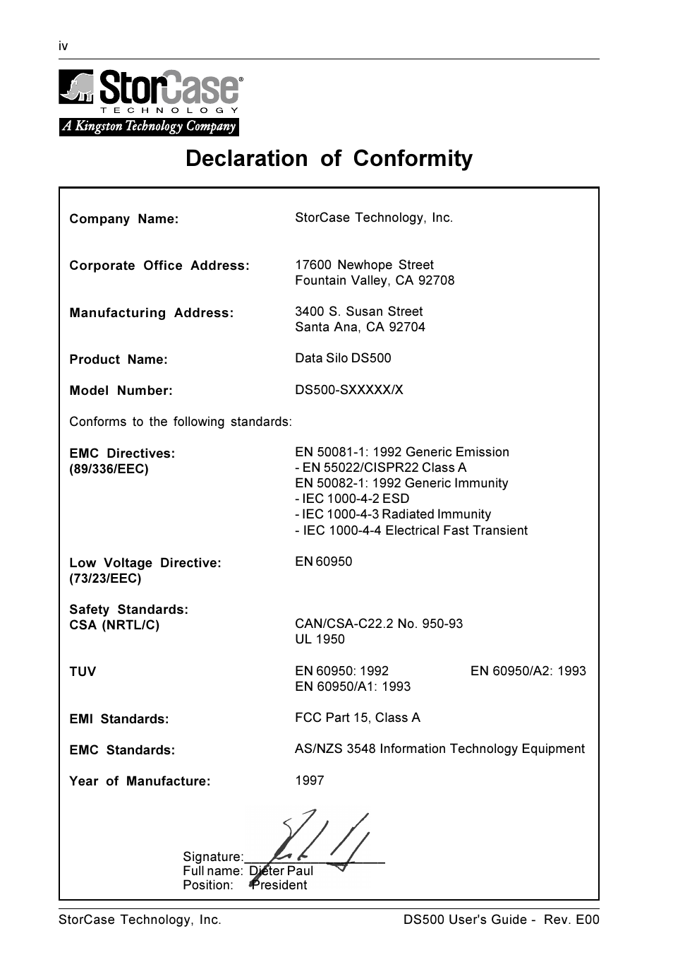 Declaration of conformity | StorCase Technology DS500 User Manual | Page 5 / 42