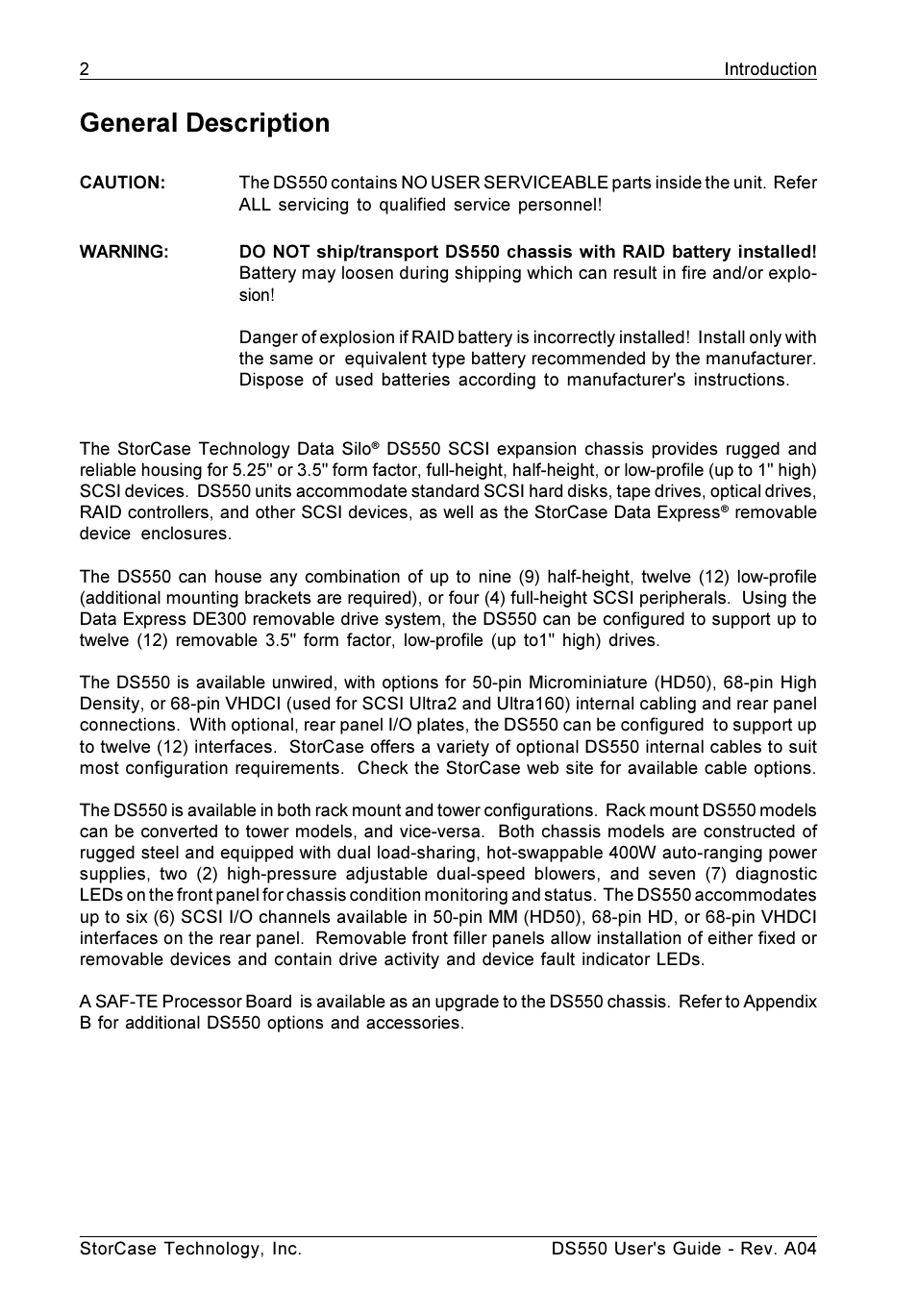 General description | StorCase Technology DS550 User Manual | Page 10 / 42