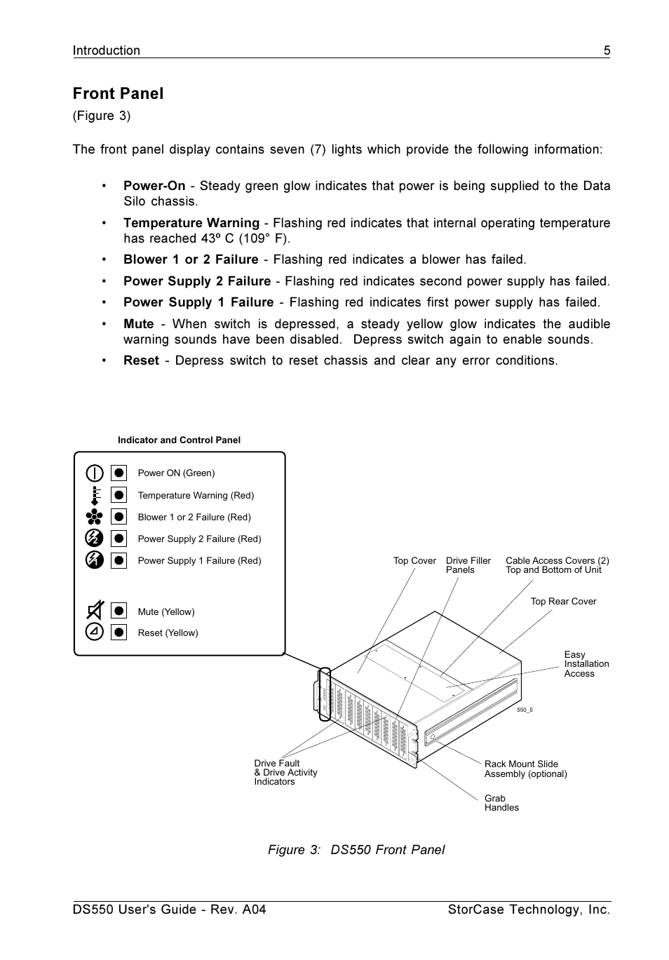 Front panel | StorCase Technology DS550 User Manual | Page 13 / 42