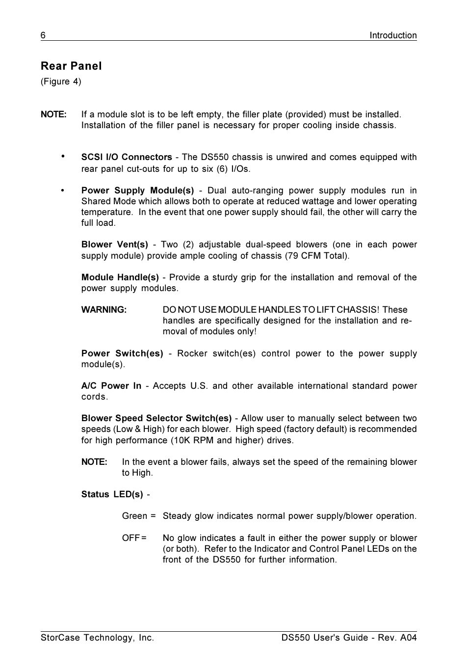 Rear panel | StorCase Technology DS550 User Manual | Page 14 / 42
