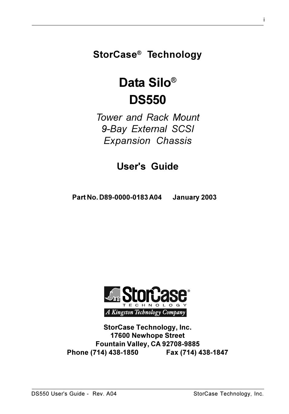 Data silo, Ds550, Storcase | Technology | StorCase Technology DS550 User Manual | Page 2 / 42