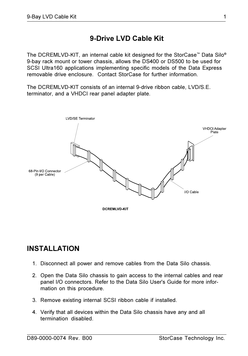 StorCase Technology DCREMLVD-KIT LVD User Manual | 2 pages