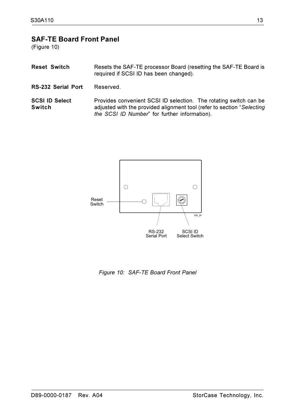 Saf-te board front panel | StorCase Technology DS550 User Manual | Page 13 / 22