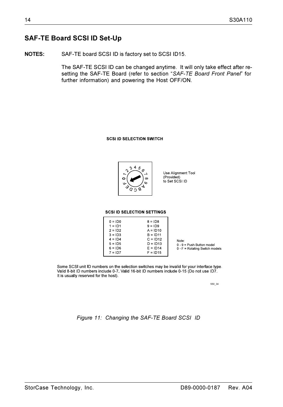 Saf-te board scsi id set-up | StorCase Technology DS550 User Manual | Page 14 / 22